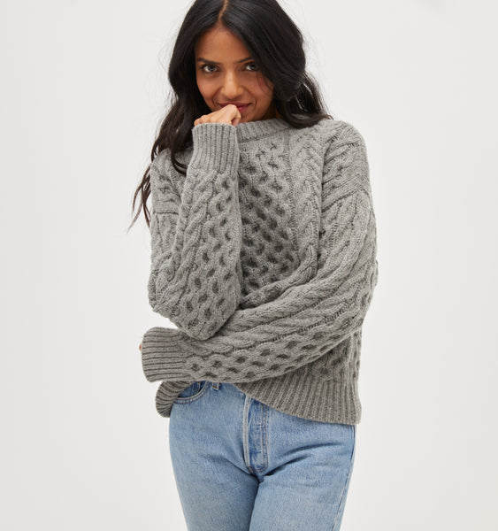 The Kennedy Sweater - Heather Grey Fisherman Knit