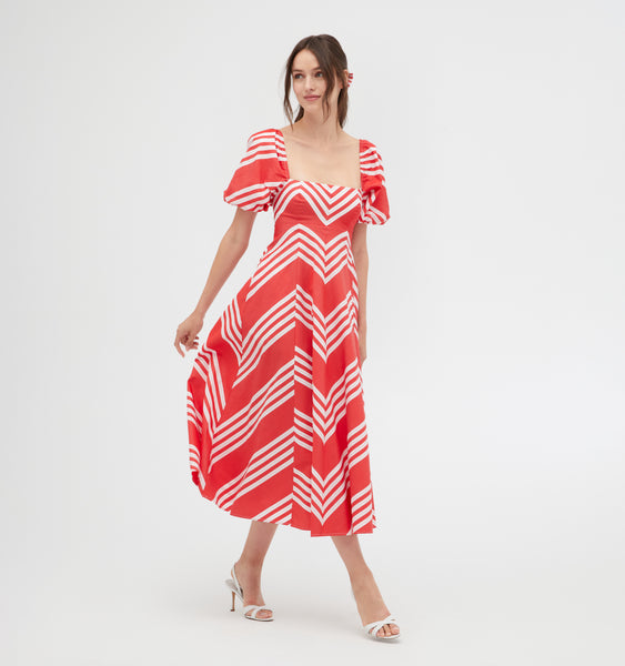 Red shops striped dress outfit