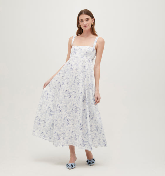 Shop Pregnancy Dress Printed Cotton Slate Blue & White Floral