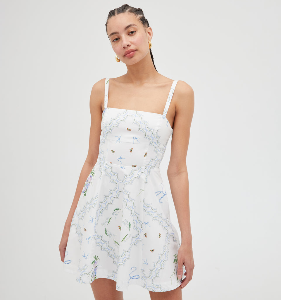 The Margot Mini Dress - White Floral Patchwork – Hill House Home