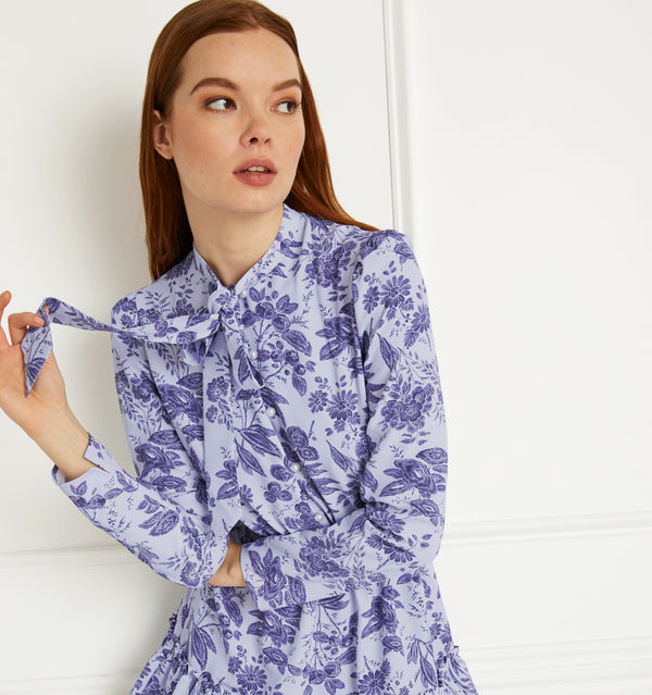 BELL Women's Button Down Shirt, Blue Purple Motif, XS at  Women's  Clothing store